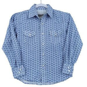 Resistol Ranch Western Snap Shirt Kids Small 100% Cotton Blue White Floral